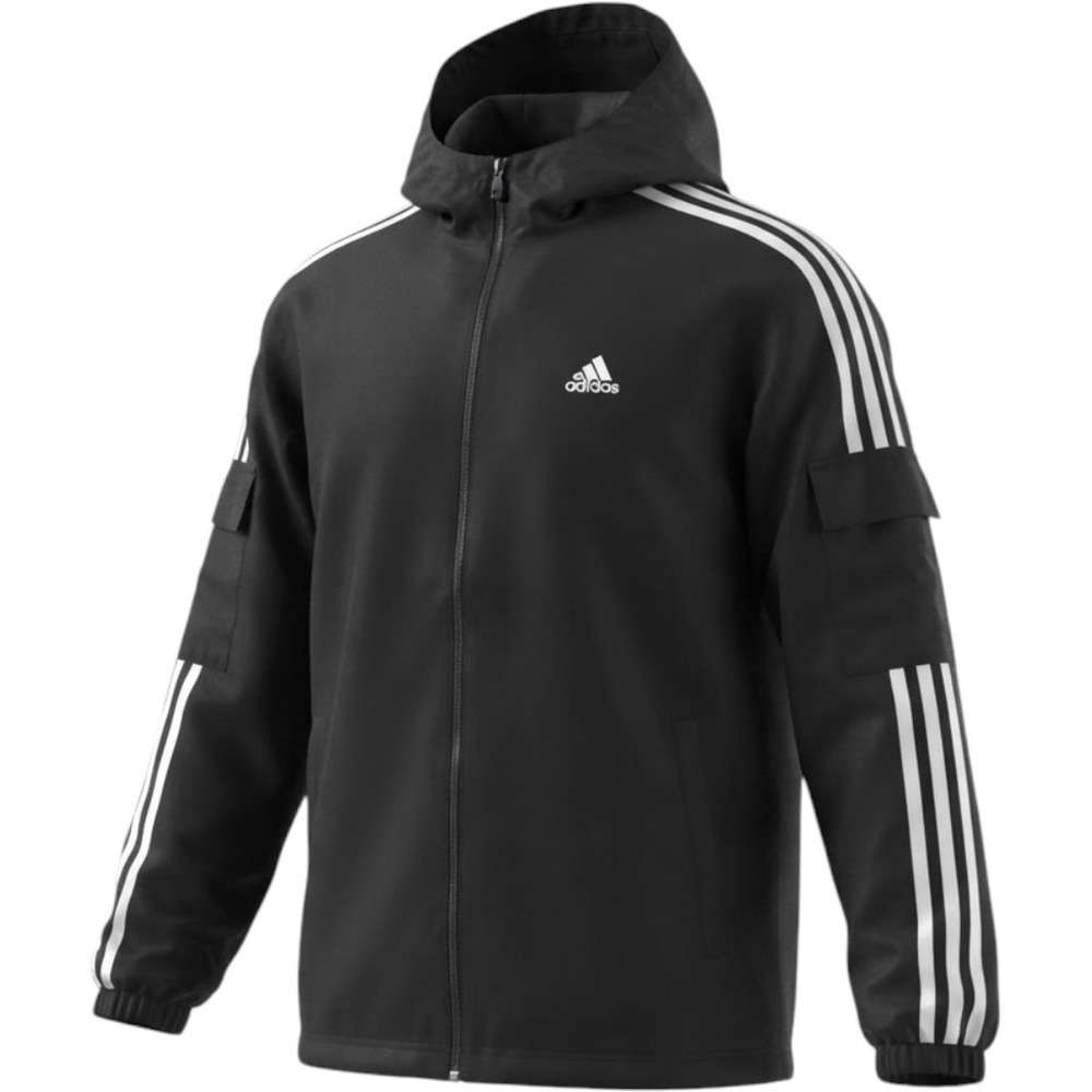 Adidas Originals Primeblue Mens Black 3-Stripes Hooded Windbreaker Jacket Size M